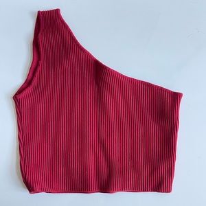 Glassons One Shoulder Ribbed Red Crop Top - SMALL